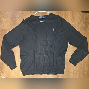 Polo by Ralph Lauren Men’s Black V-Neck Sweater 100%prima Cotton
